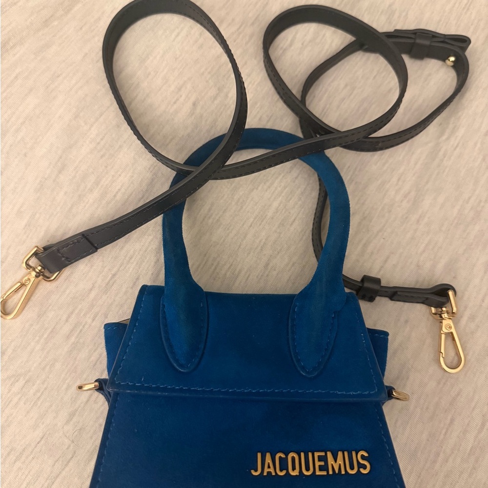 Jacquemus Cobalt Blue Suede Mini Bag with Black Strap